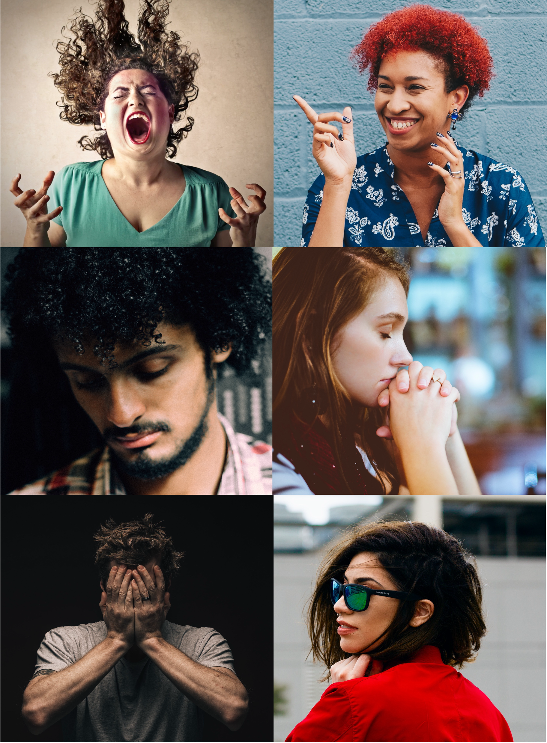 Human faces showing various emotions for social cognition research
